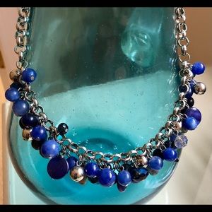 Royal blue and silver statement necklace.